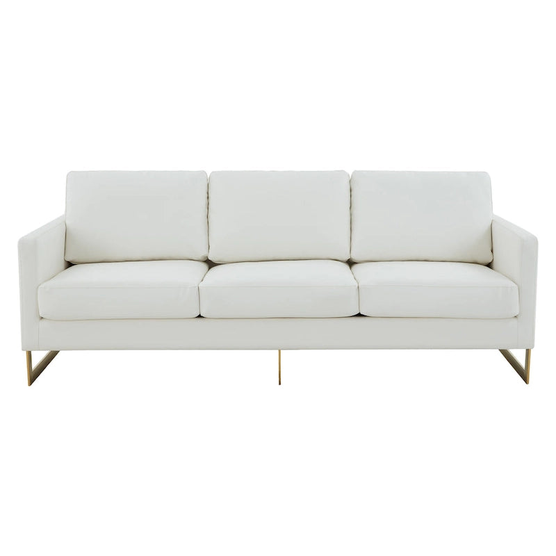 Modern Upholstered Leather Sofa with Gold Frame, 83"
