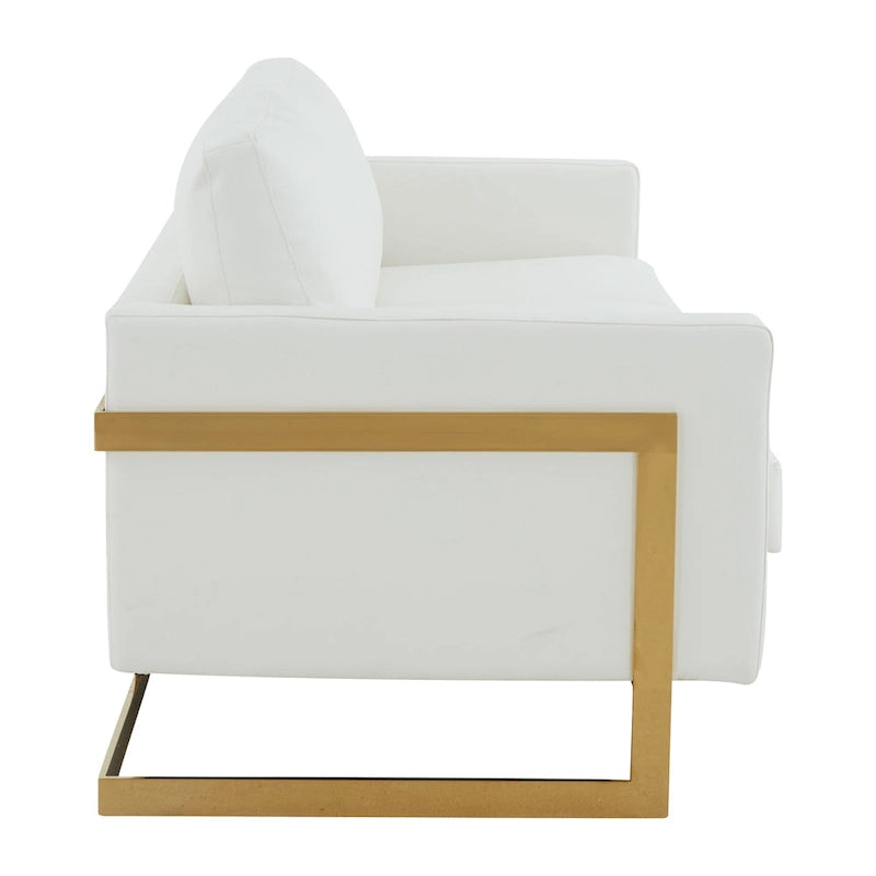 Modern Upholstered Leather Sofa with Gold Frame, 83"