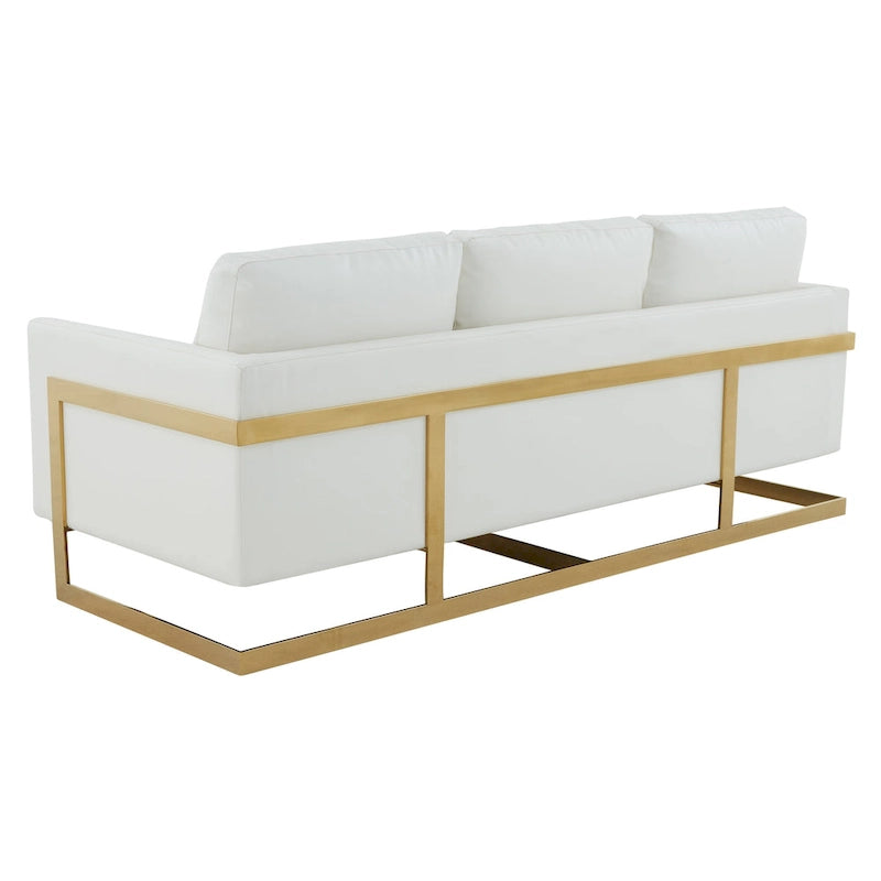 Modern Upholstered Leather Sofa with Gold Frame, 83"