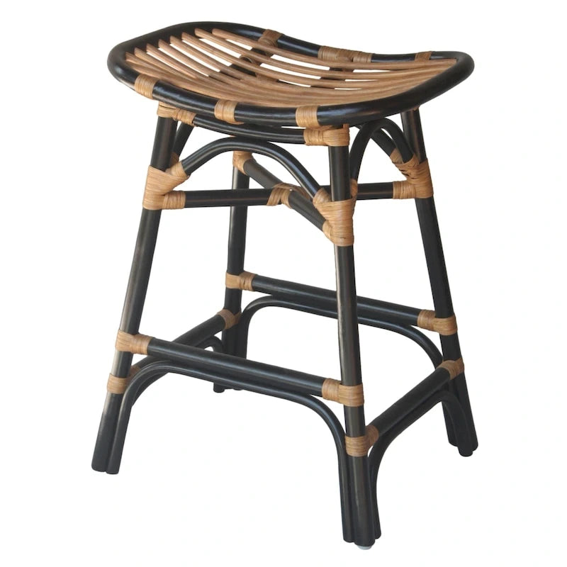 Boho Rattan Counter Stool, 24" Seat Height