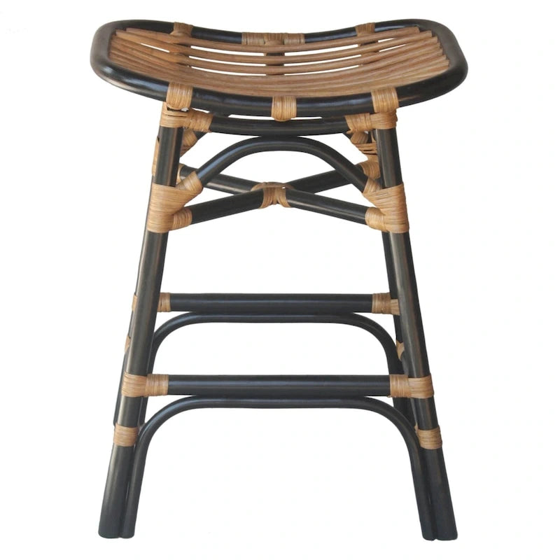 Boho Rattan Counter Stool, 24" Seat Height