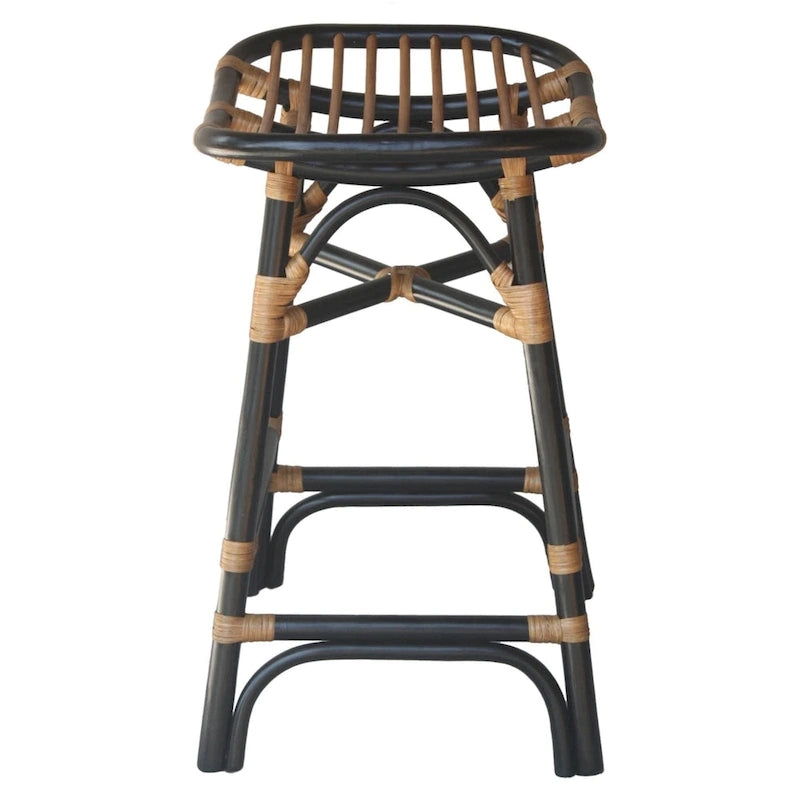 Boho Rattan Counter Stool, 24" Seat Height