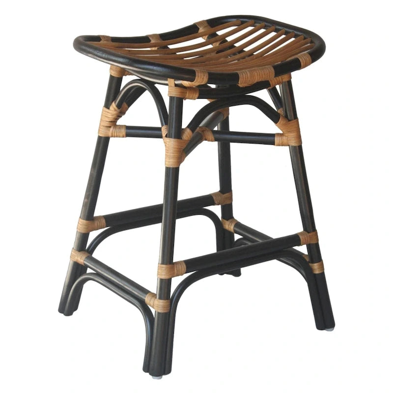 Boho Rattan Counter Stool, 24" Seat Height