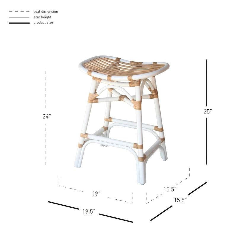 Boho Rattan Counter Stool, 24" Seat Height