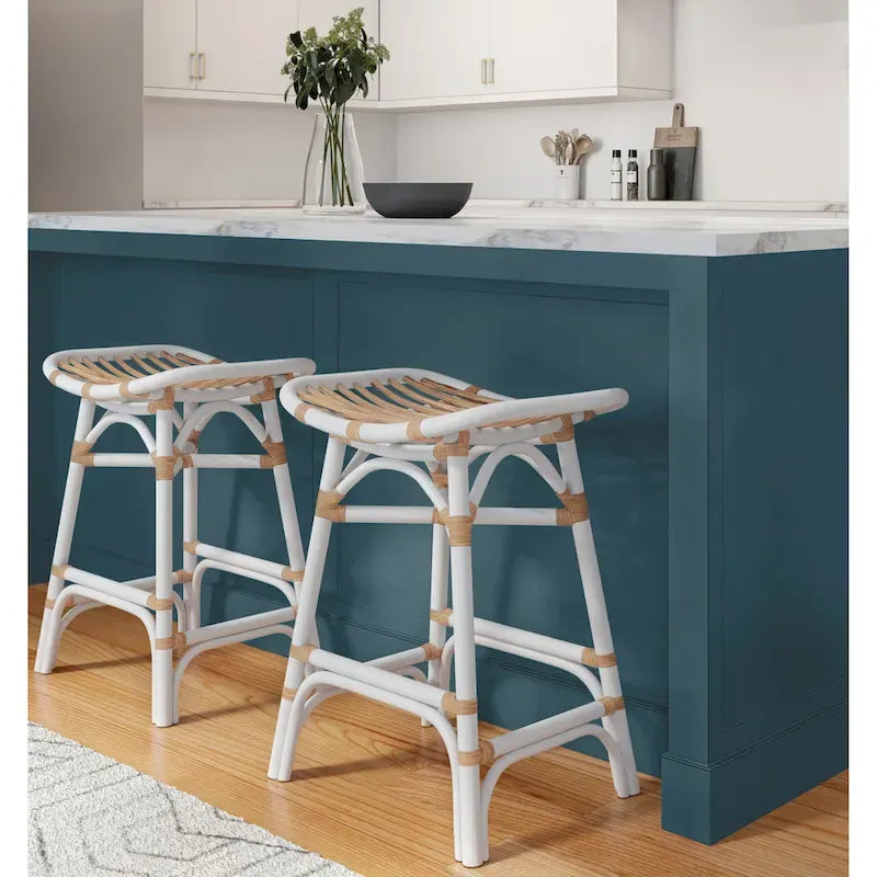 Boho Rattan Counter Stool, 24" Seat Height