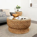 Rattan and Seagrass Handmade Woven Tapered Coffee Table with Glass Top