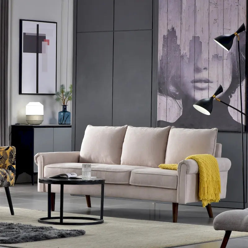 Upholstered Mid-Century Modern 3-Seat Sofa