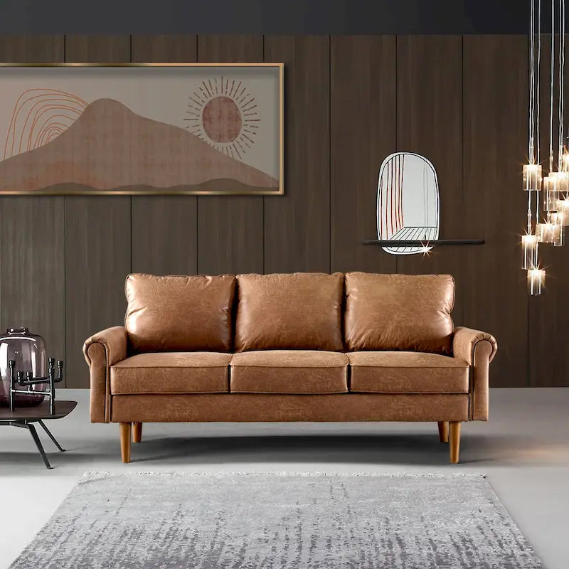 Upholstered Mid-Century Modern 3-Seat Sofa