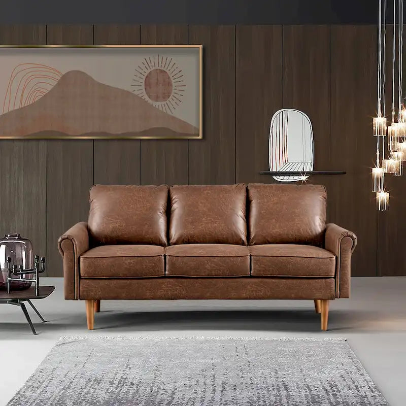 Upholstered Mid-Century Modern 3-Seat Sofa