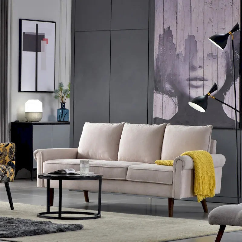 Upholstered Mid-Century Modern 3-Seat Sofa