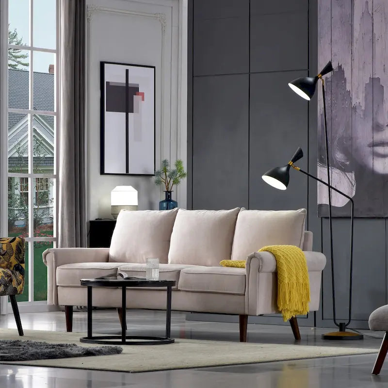 Upholstered Mid-Century Modern 3-Seat Sofa