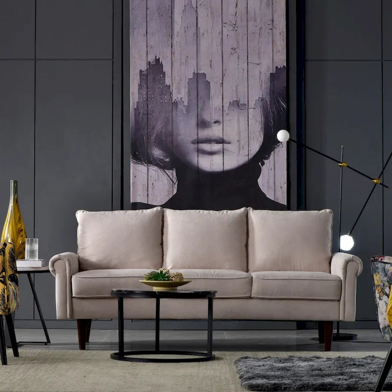 Upholstered Mid-Century Modern 3-Seat Sofa