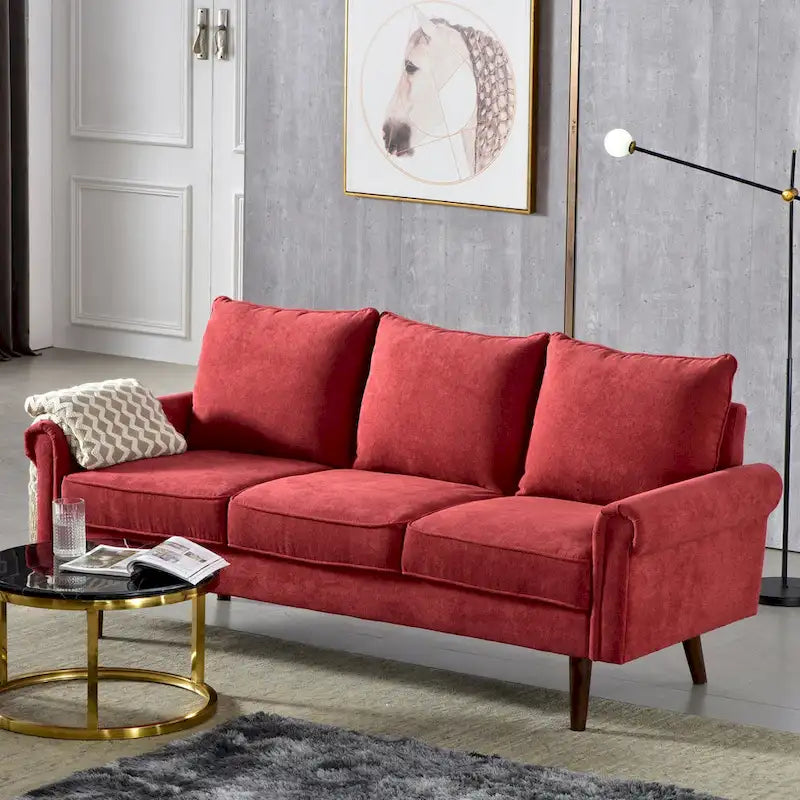 Upholstered Mid-Century Modern 3-Seat Sofa