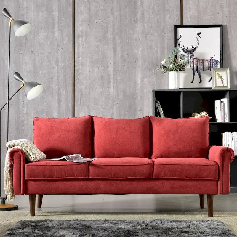 Upholstered Mid-Century Modern 3-Seat Sofa