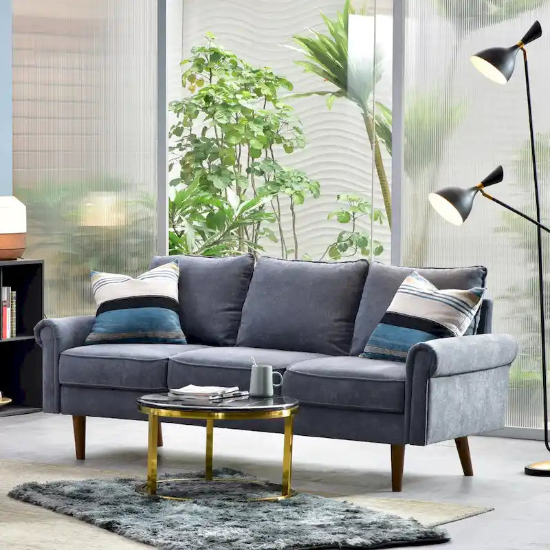 Upholstered Mid-Century Modern 3-Seat Sofa