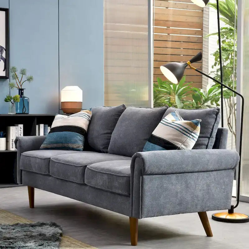 Upholstered Mid-Century Modern 3-Seat Sofa