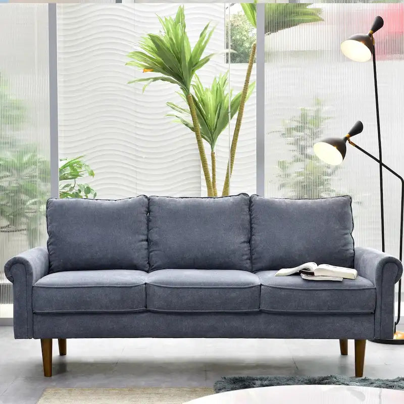 Upholstered Mid-Century Modern 3-Seat Sofa