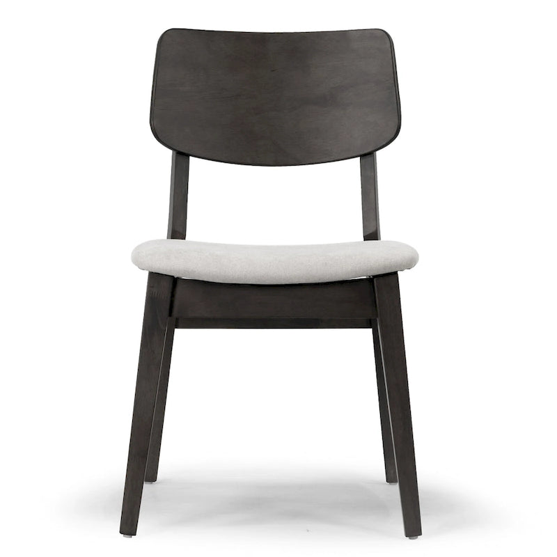 Set of 2 Black Wood Dining Chair with Light Grey Fabric Seat