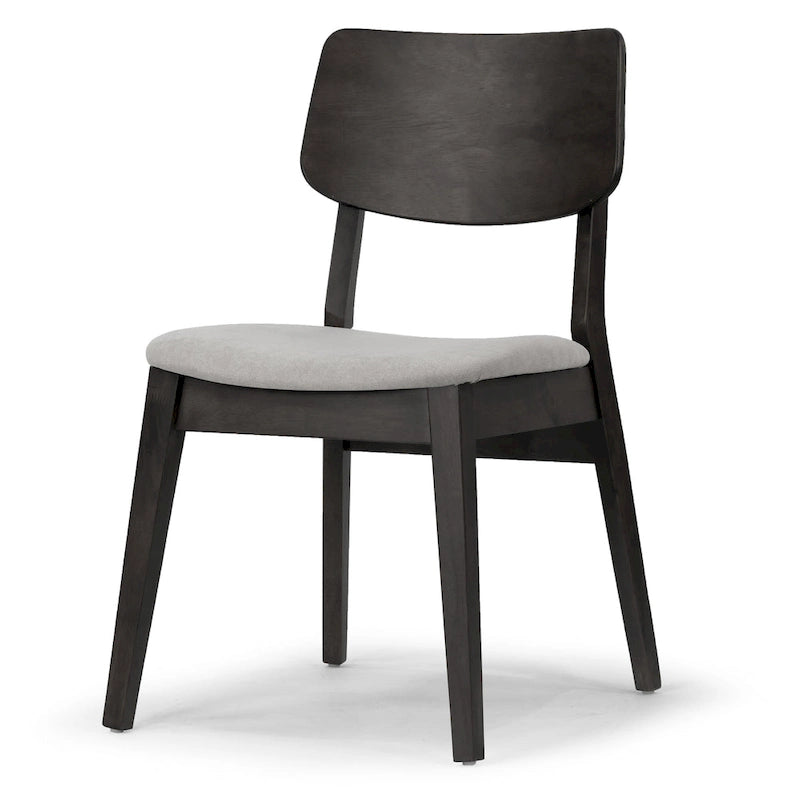 Set of 2 Black Wood Dining Chair with Light Grey Fabric Seat