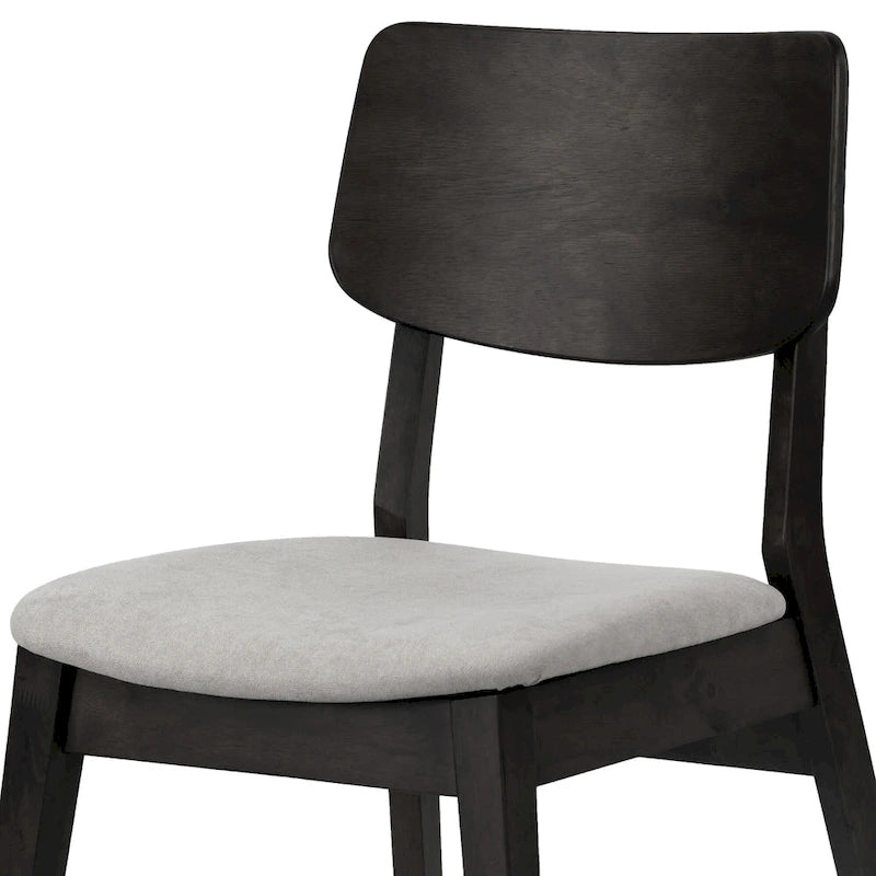 Set of 2 Black Wood Dining Chair with Light Grey Fabric Seat