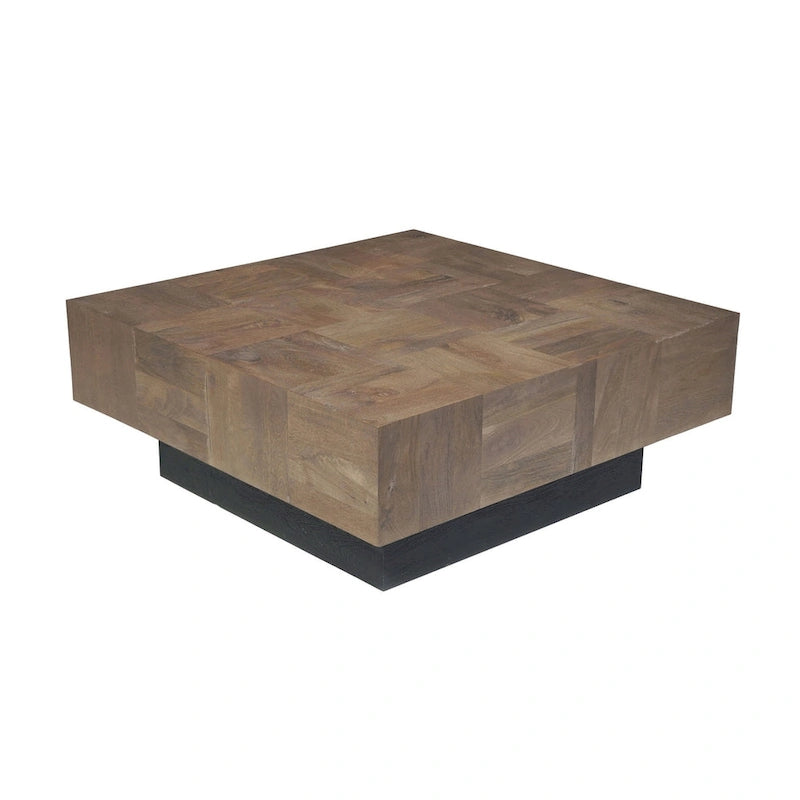 40" Dark Brown and Black Solid Wood Square Block Coffee Table