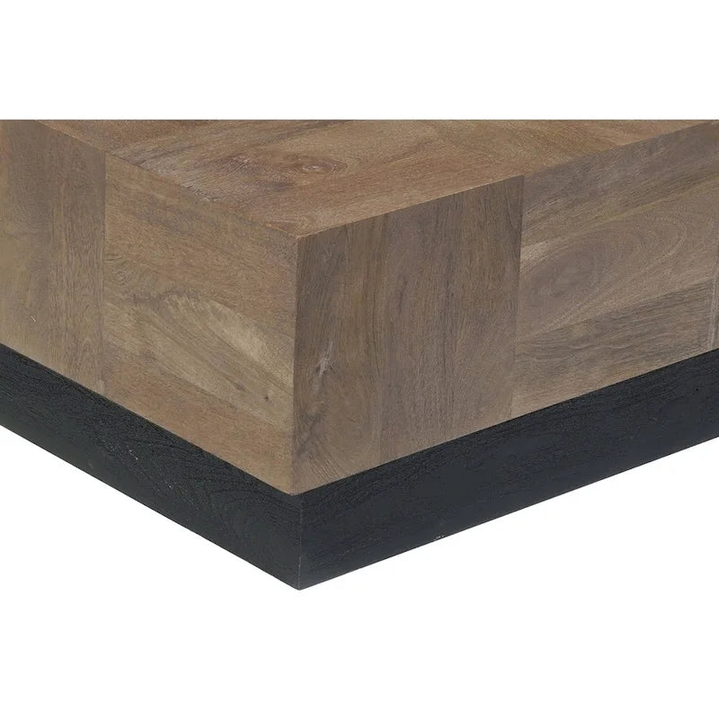 40" Dark Brown and Black Solid Wood Square Block Coffee Table