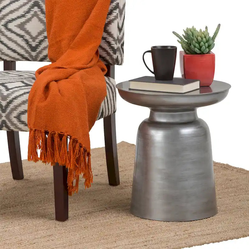 Modern Industrial 16" Metal Accent Side Table, Fully Assembled