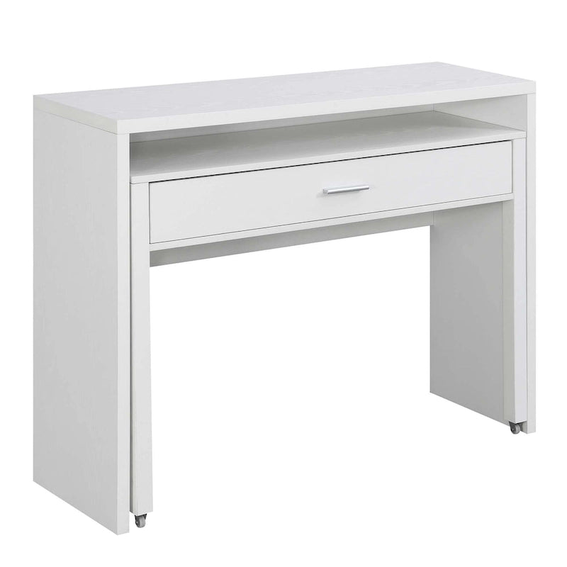 Modern Console Sliding Desk with Drawer and Monitor Riser