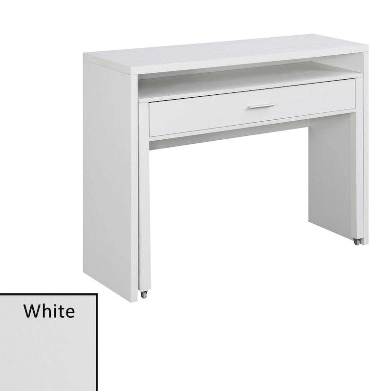 Modern Console Sliding Desk with Drawer and Monitor Riser