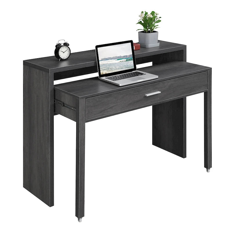 Modern Console Sliding Desk with Drawer and Monitor Riser