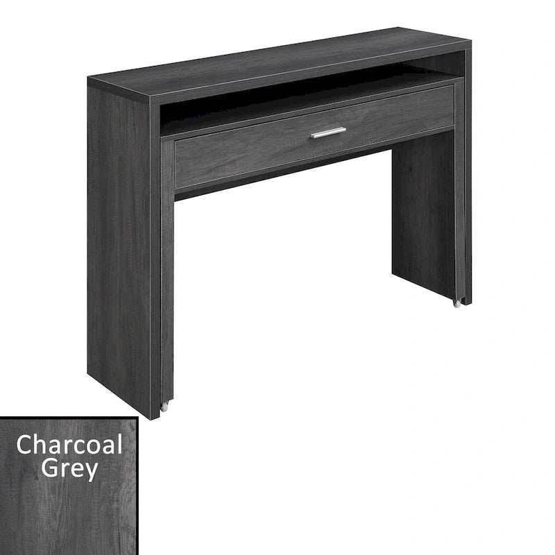 Modern Console Sliding Desk with Drawer and Monitor Riser