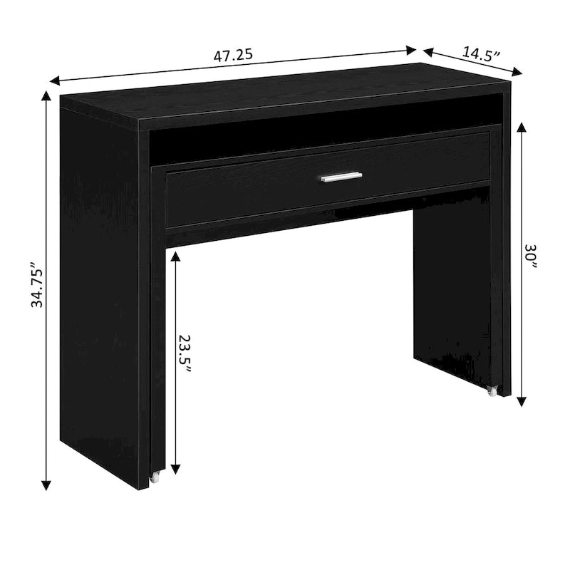 Modern Console Sliding Desk with Drawer and Monitor Riser
