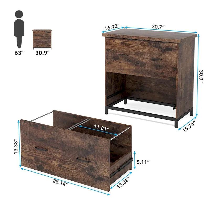 2-Drawer Lateral File Cabinet and Printer Stand with Storage