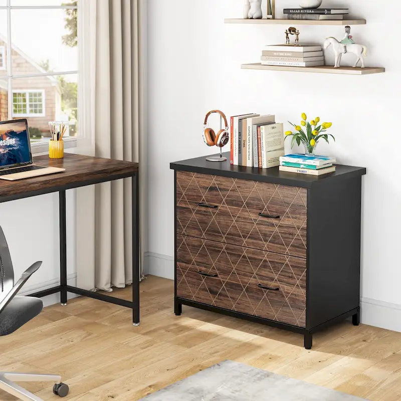 2-Drawer Lateral File Cabinet and Printer Stand with Storage