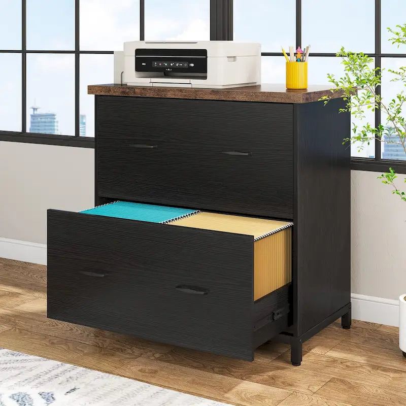 2-Drawer Lateral File Cabinet and Printer Stand with Storage
