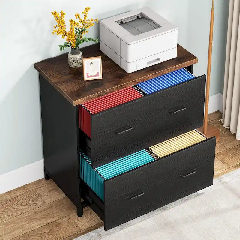 2-Drawer Lateral File Cabinet and Printer Stand with Storage