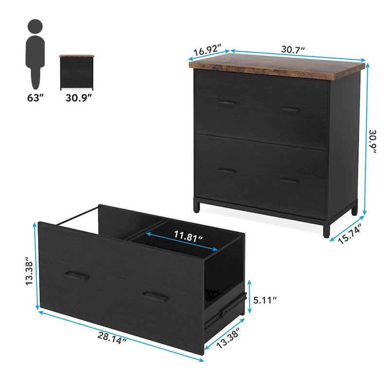 2-Drawer Lateral File Cabinet and Printer Stand with Storage
