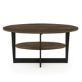 Oval Coffee Table with Built-in Shelf, Dark Walnut