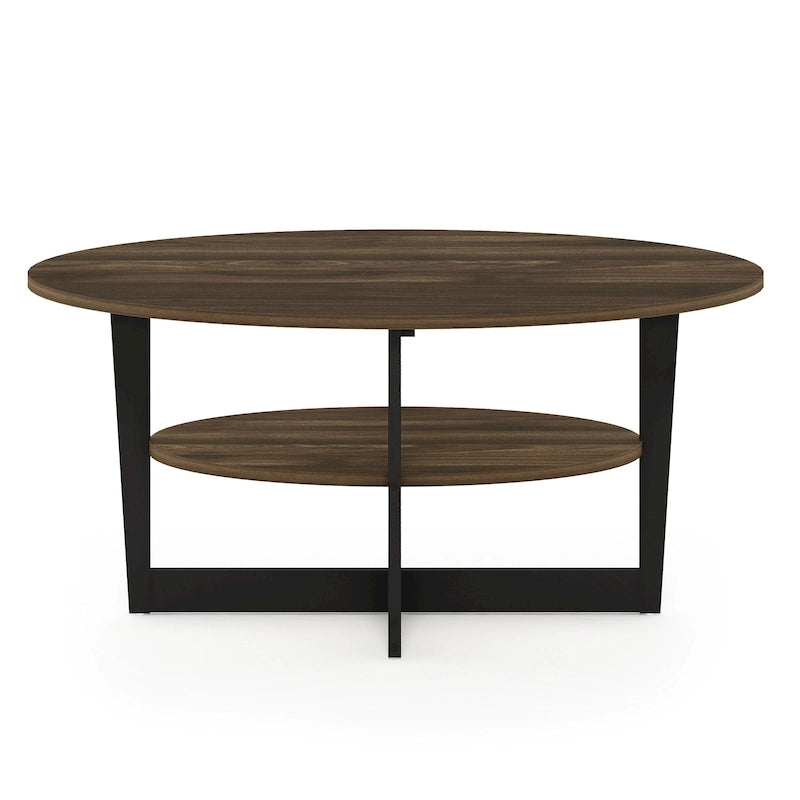 Oval Coffee Table with Built-in Shelf, Dark Walnut