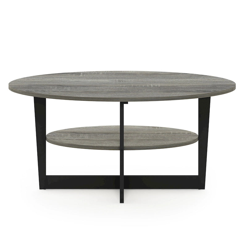 Oval Coffee Table with Built-in Shelf, Dark Walnut