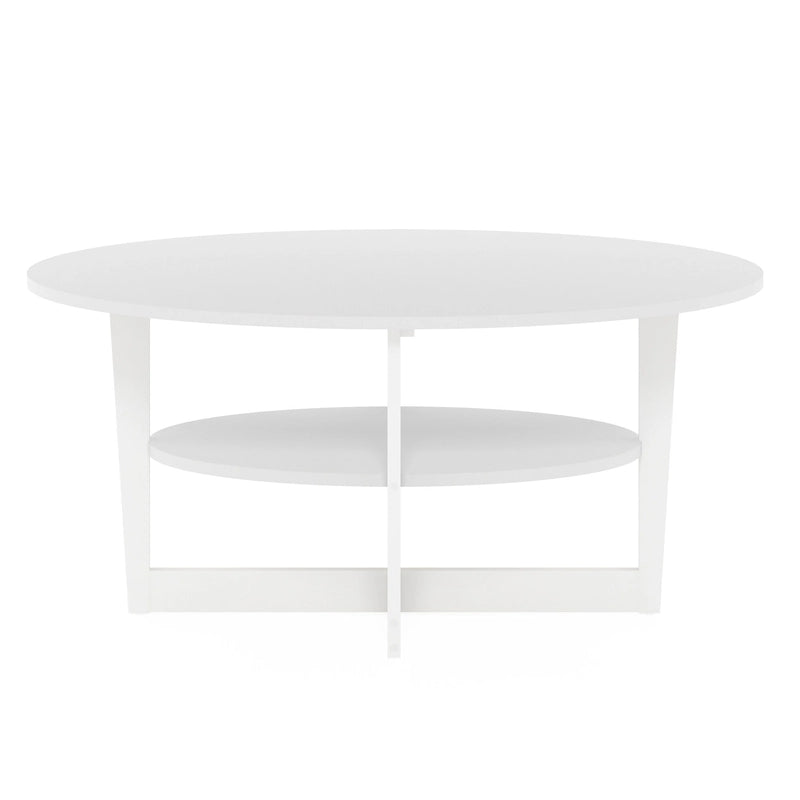 Oval Coffee Table with Built-in Shelf, Dark Walnut