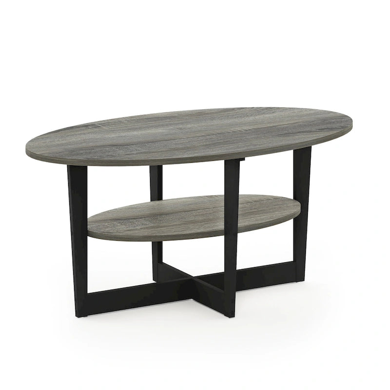 Oval Coffee Table with Built-in Shelf, Dark Walnut