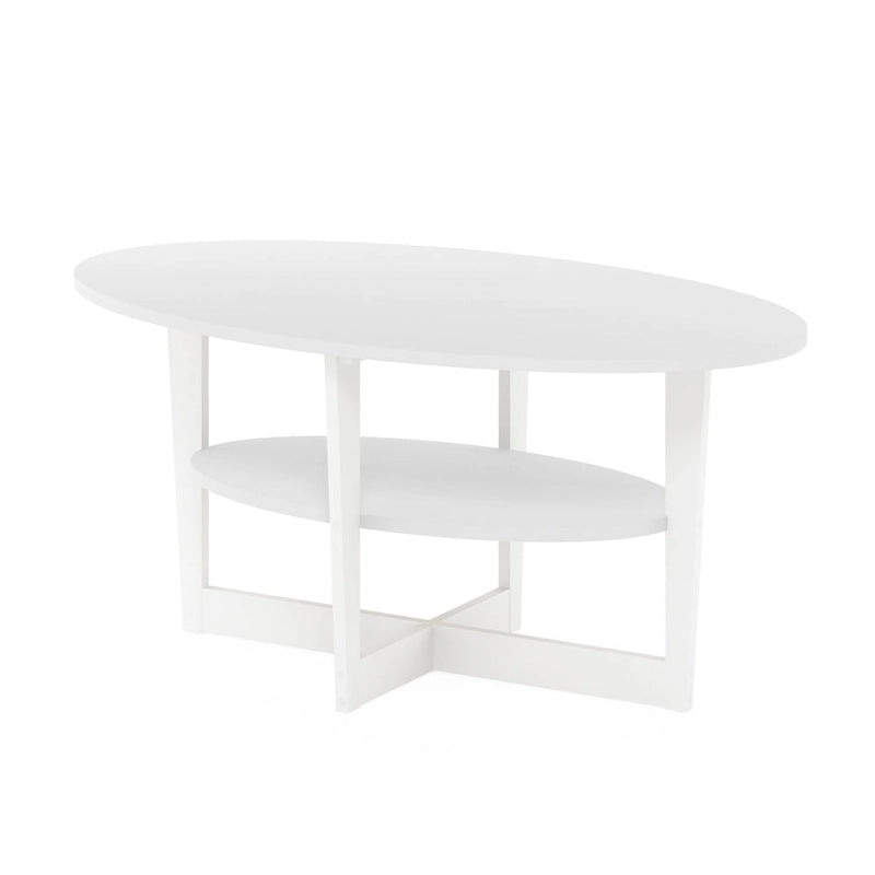 Oval Coffee Table with Built-in Shelf, Dark Walnut