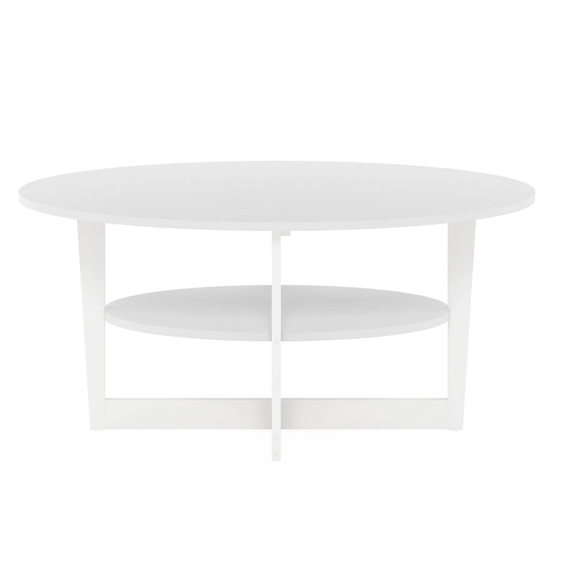 Oval Coffee Table with Built-in Shelf, Dark Walnut