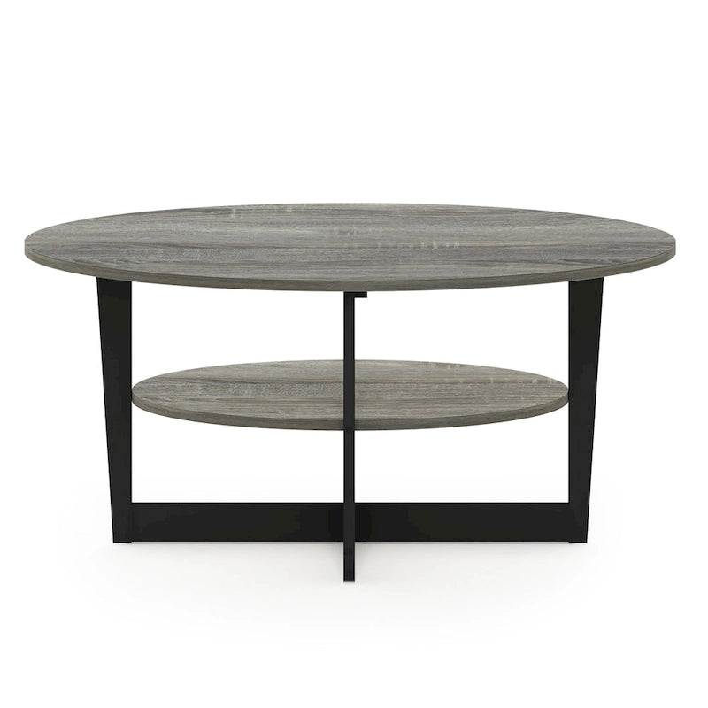 Oval Coffee Table with Built-in Shelf, Dark Walnut