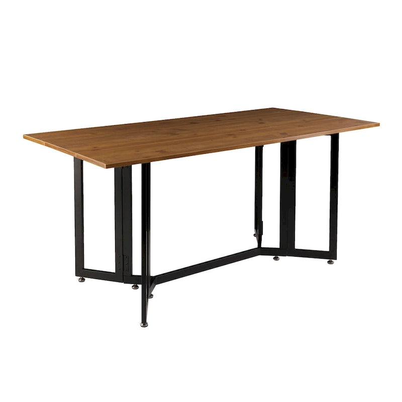 Weathered Oak Drop Leaf Dining Table with Black Frame