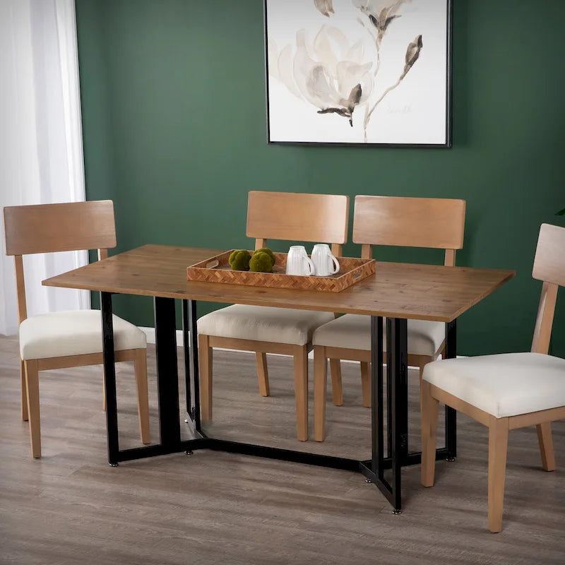 Weathered Oak Drop Leaf Dining Table with Black Frame