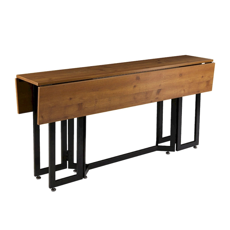 Weathered Oak Drop Leaf Dining Table with Black Frame