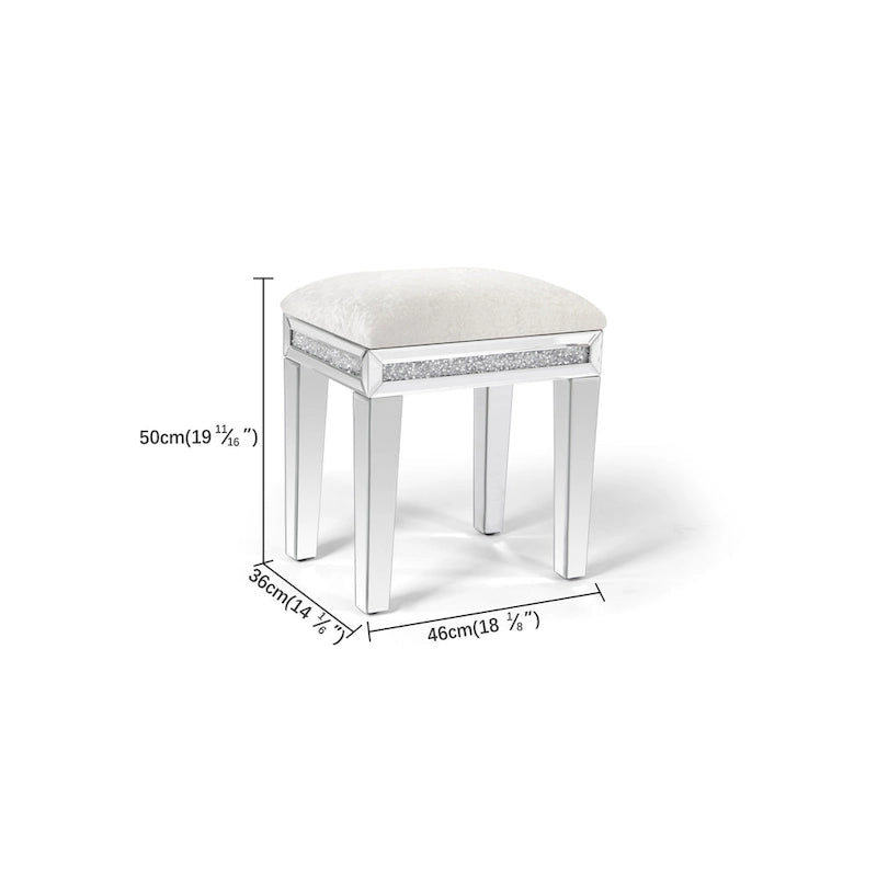 Mirror Diamond Vanity Stool with Velvet Upholstered Seat