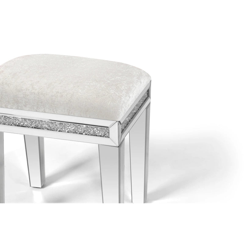 Mirror Diamond Vanity Stool with Velvet Upholstered Seat